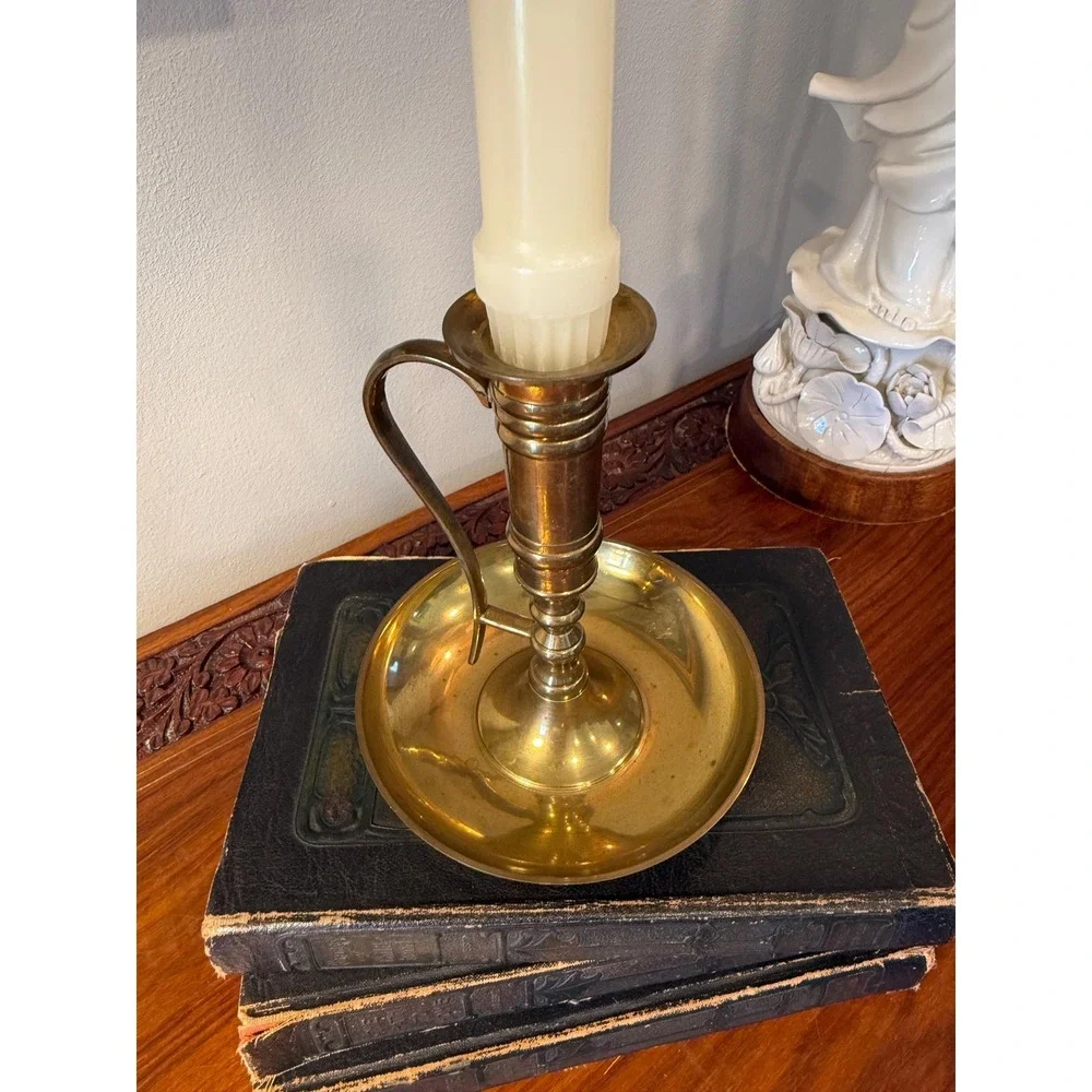 Vintage Brass Chamberstick Candle Holder with Handle, Waccamaw‎ Brass Works